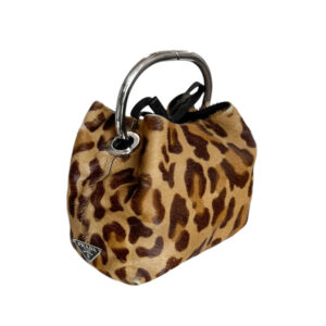 Vintage Prada Leopard Print Calfskin Mini Wristlet Bag in Brown / Silver