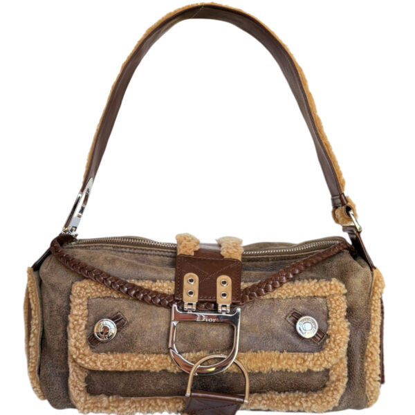 Vintage Dior Flight Shearling Shoulder Bag in Brown / Beige / Silver | NITRYL