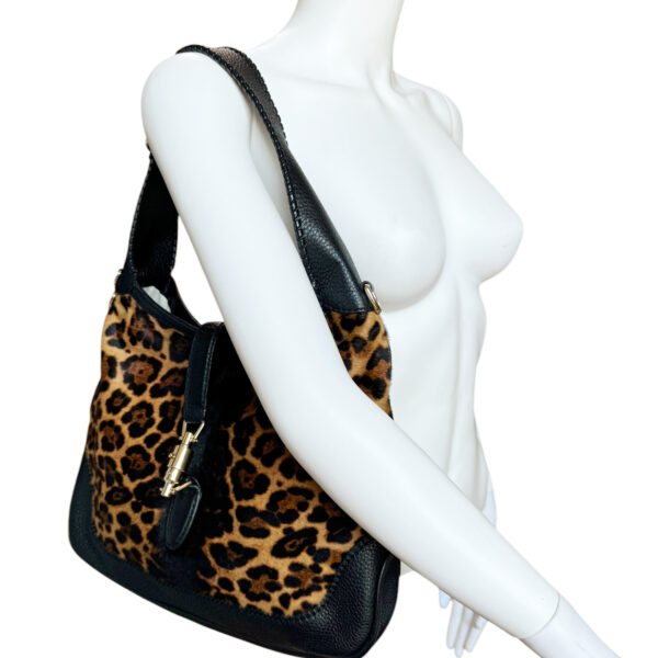Gucci Leopard Print Calfskin 2-Way Jackie Hobo Shoulder Bag in Black / Brown / Gold - Image 8