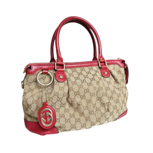 Gucci Monogram 2-Way Shoulder Bag in Beige / Red / Gold - Image 2
