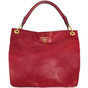 Vintage Prada Leather Hobo Shoulder Bag in Cherry Red / Gold | NITRYL