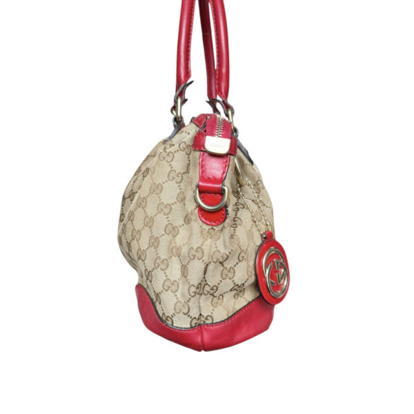 Gucci Monogram 2-Way Shoulder Bag in Beige / Red / Gold - Image 3