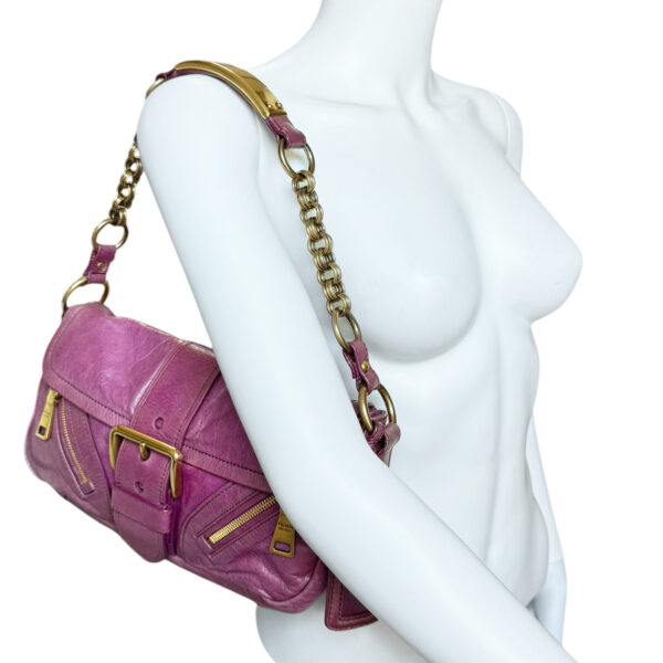 Prada Buckle Zip Leather Shoulder Bag in Pink / Gold - Image 9