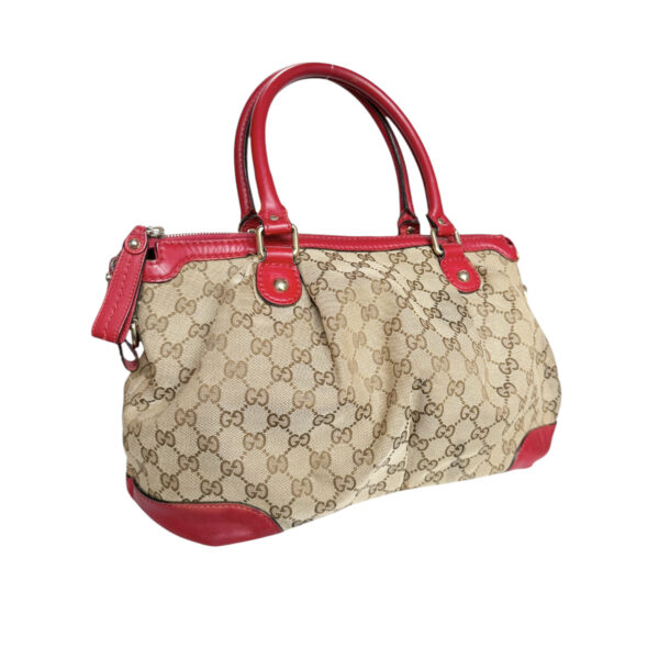 Gucci Monogram 2-Way Shoulder Bag in Beige / Red / Gold - Image 4