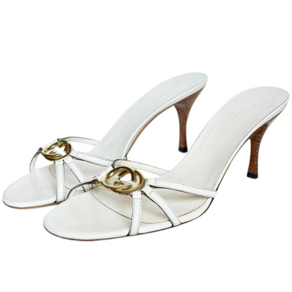 Vintage Gucci GG Logo Strappy Heels in White / Gold UK 4.5 | NITRYL