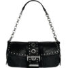 Vintage Prada Studded Nylon Leather Shoulder Bag in Black / Silver | NITRYL