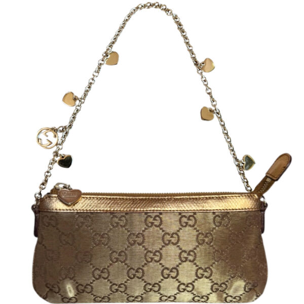 Vintage Gucci Monogram Metallic Chain Charm Mini Shoulder Bag in Gold | NITRYL