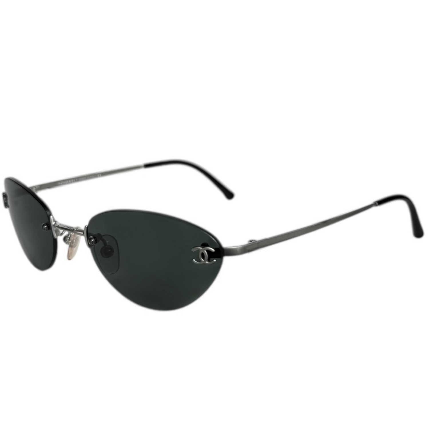 Vintage Chanel Rimless Logo Sunglasses in Black / Silver | NITRYL