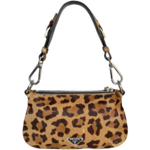 Vintage Prada Leopard Print Calfskin Shoulder Bag in Brown / Silver | NITRYL