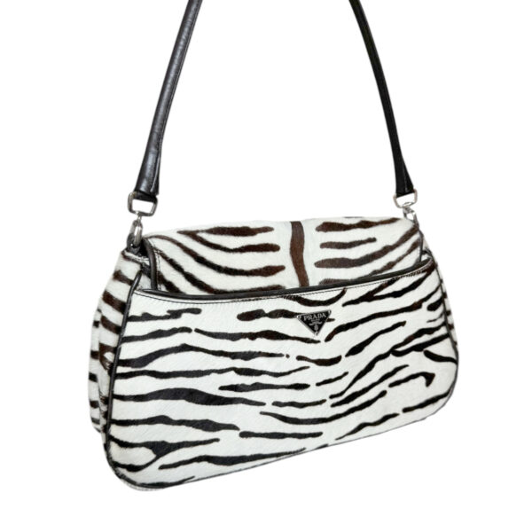 Prada Zebra Print Calfskin Shoulder Bag in White / Brown / Black - Image 2