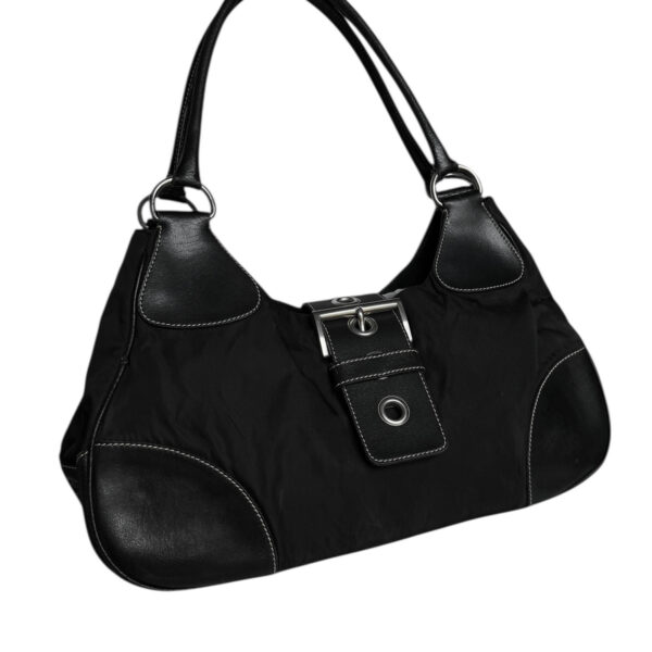 Prada Nylon Buckle Half Moon Shoulder Bag in Black / Silver - Image 2