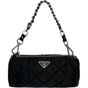 Vintage Prada Nylon Quilted Chain Mini Shoulder Bag in Black / Silver | NITRYL
