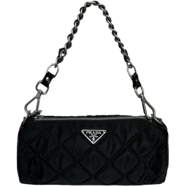 Vintage Prada Nylon Quilted Chain Mini Shoulder Bag in Black / Silver | NITRYL