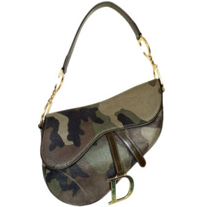 Vintage Dior Camo Shoulder Saddle Bag in Green / Khaki / Gold | NITRYL