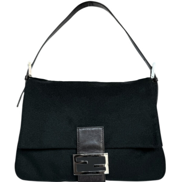 Vintage Fendi Wool Mamma Shoulder Baguette Bag in Black / Grey / Silver | NITRYL