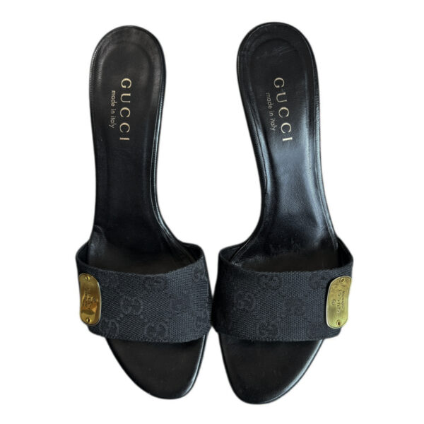 Gucci Monogram Logo Heels in Black / Gold UK 4.5 - Image 4