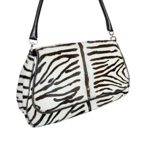 Prada Zebra Print Calfskin Shoulder Bag in White / Brown / Black - Image 4