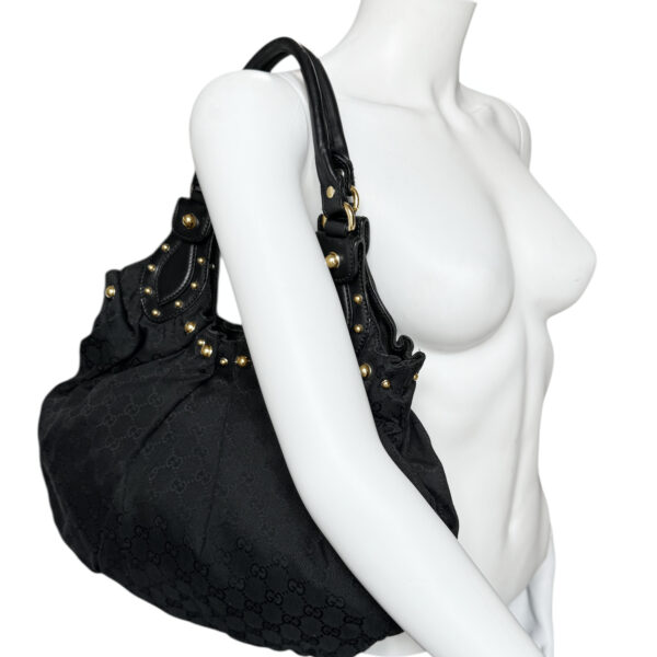 Gucci Monogram Studded Pelham Hobo Shoulder Bag in Black / Gold - Image 8