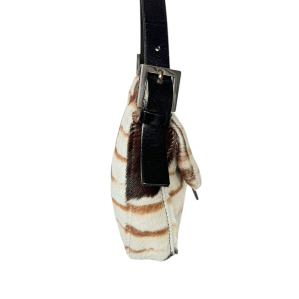 Fendi Striped Calfskin Shoulder Baguette Bag in White - Cream / Brown / Black - Image 3
