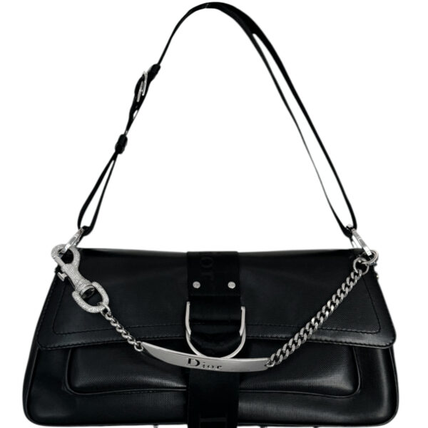 Vintage Dior Hardcore Swarovski Clasp 2 Way Shoulder Bag in Black / Silver | NITRYL