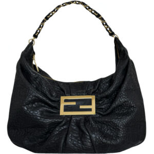 Vintage Fendi Logo Leather Slouchy Hobo Shoulder Bag in Black / Gold | NITRYL