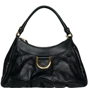 Vintage Gucci Monogram Leather D Ring Hobo Shoulder Bag in Black / Gold | NITRYL