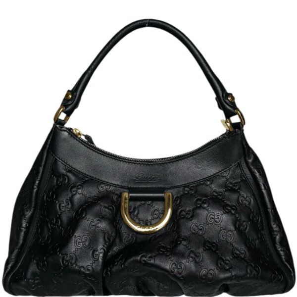 Vintage Gucci Monogram Leather D Ring Hobo Shoulder Bag in Black / Gold | NITRYL