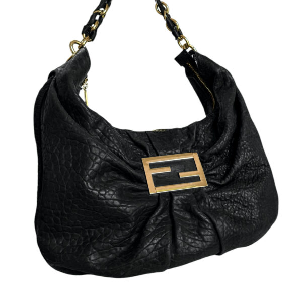 Fendi Mia Logo Leather Slouchy Hobo Shoulder Bag in Black / Gold - Image 2