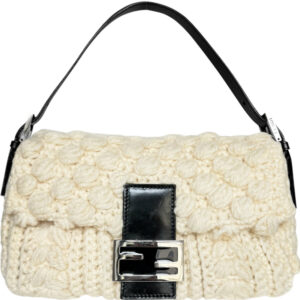 Vintage Fendi Knitted Wool Shoulder Baguette Bag in Cream / Black / Silver | NITRYL