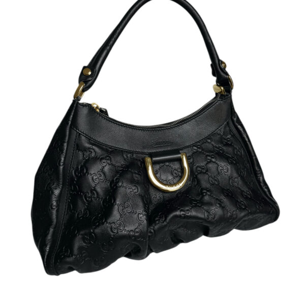 Gucci Monogram Leather D Ring Hobo Shoulder Bag in Black / Gold - Image 2