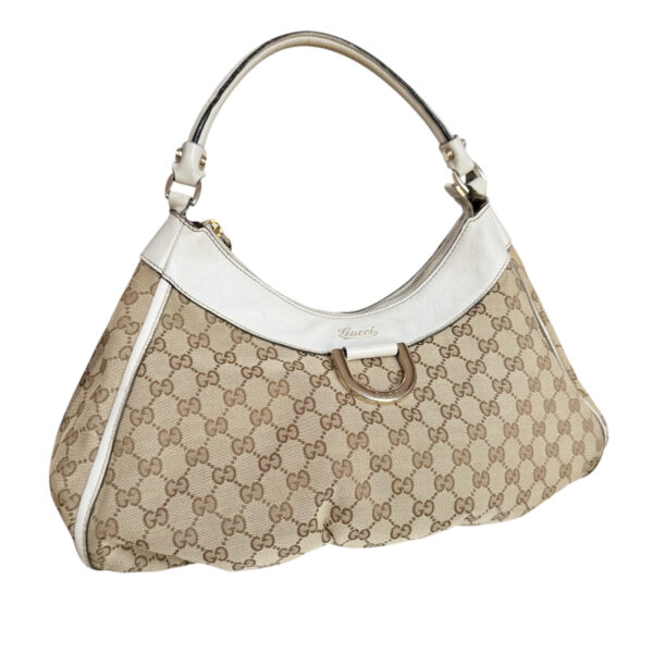 Gucci Monogram D Ring Hobo Shoulder Bag in Beige / White / Gold - Image 2
