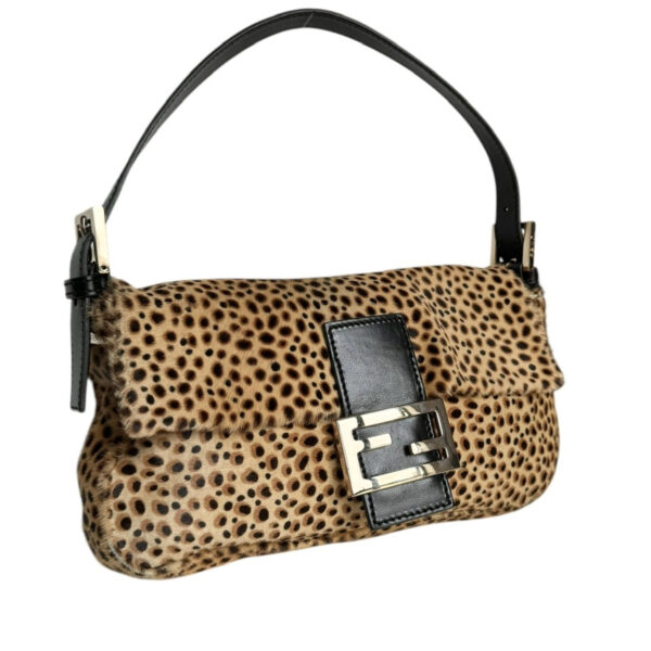 Fendi Micro Leopard Print Calfskin Shoulder Baguette Bag in Beige / Black / Gold - Image 2