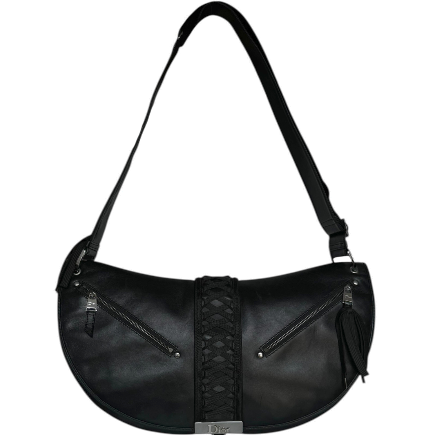 Vintage Dior Admit It Leather 2-Way Shoulder Bag in Black / Silver | NITRYL