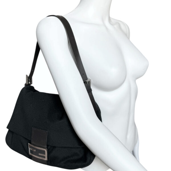 Fendi Wool Mamma Shoulder Baguette Bag in Black / Grey / Silver - Image 9