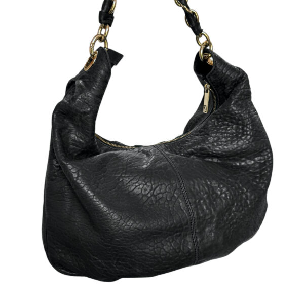 Fendi Mia Logo Leather Slouchy Hobo Shoulder Bag in Black / Gold - Image 4