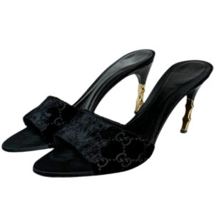 Vintage Gucci Monogram Velvet Bamboo Heels in Black / Gold UK 3.5 | NITRYL