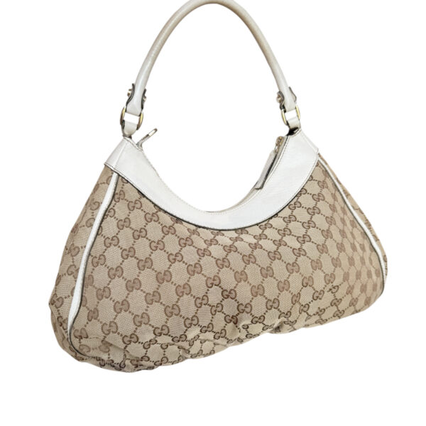 Gucci Monogram D Ring Hobo Shoulder Bag in Beige / White / Gold - Image 4