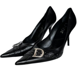Vintage Dior D Logo Leather Heels in Black / Silver UK 6.5 | NITRYL