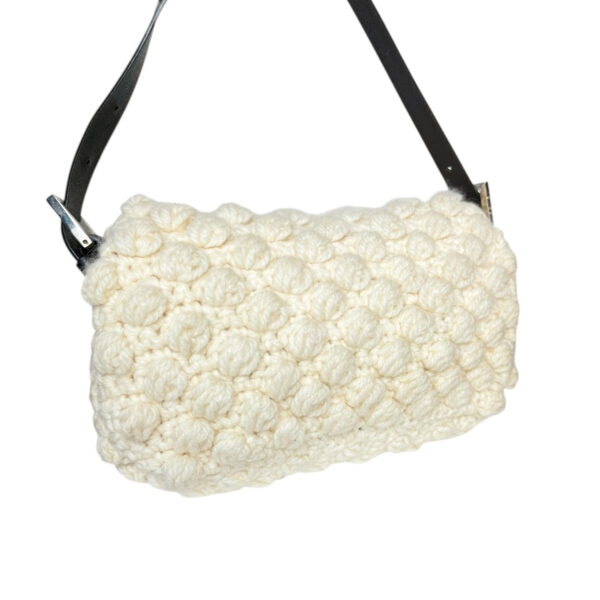 Fendi Knitted Wool Shoulder Baguette Bag in Cream / Black / Silver - Image 3