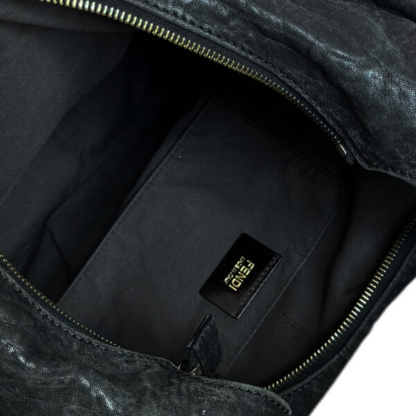 Fendi Mia Logo Leather Slouchy Hobo Shoulder Bag in Black / Gold - Image 6
