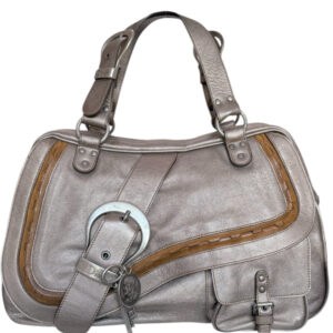 Vintage Vintage Dior Gaucho Leather Saddle Shoulder Bag in Metallic Pewter / Tan | NITRYL