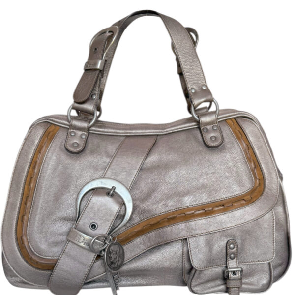 Vintage Vintage Dior Gaucho Leather Saddle Shoulder Bag in Metallic Pewter / Tan | NITRYL