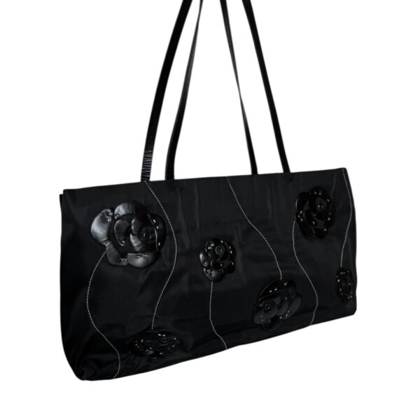 Prada Nylon Flower Shoulder Bag in Black / White / Silver - Image 3
