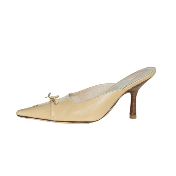 Chanel Bow Logo Mule Heels in Beige / Gold UK 3 - Image 3