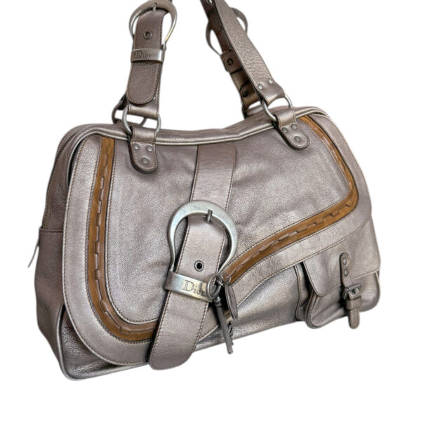 Dior Gaucho Leather Saddle Shoulder Bag in Metallic Pewter / Tan - Image 2