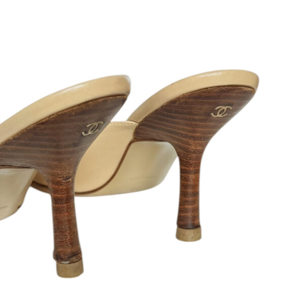 Chanel Bow Logo Mule Heels in Beige / Gold UK 3 - Image 4