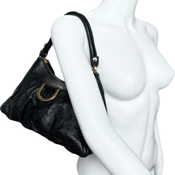 Gucci Monogram Leather D Ring Hobo Shoulder Bag in Black / Gold - Image 8