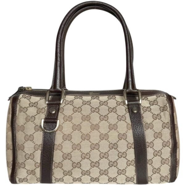 Vintage Gucci Monogram Shoulder Boston Bag in Beige / Brown / Gold | NITRYL