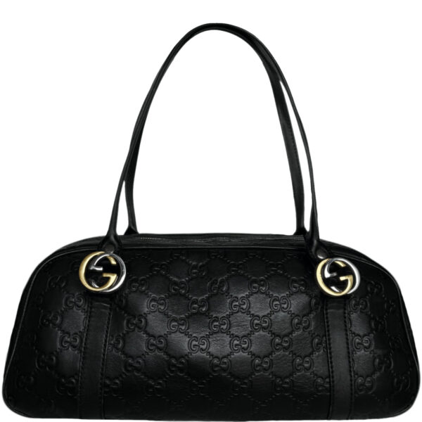 Vintage Gucci Monogram Logo Shoulder Bag in Black / Silver / Gold | NITRYL