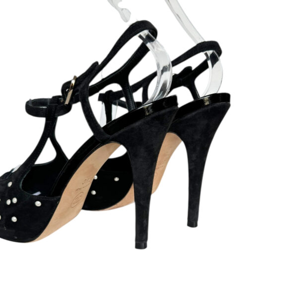 Chanel Pearl Polka Dot Logo Suede Heels in Black / White / Gold UK 4.5 - Image 3